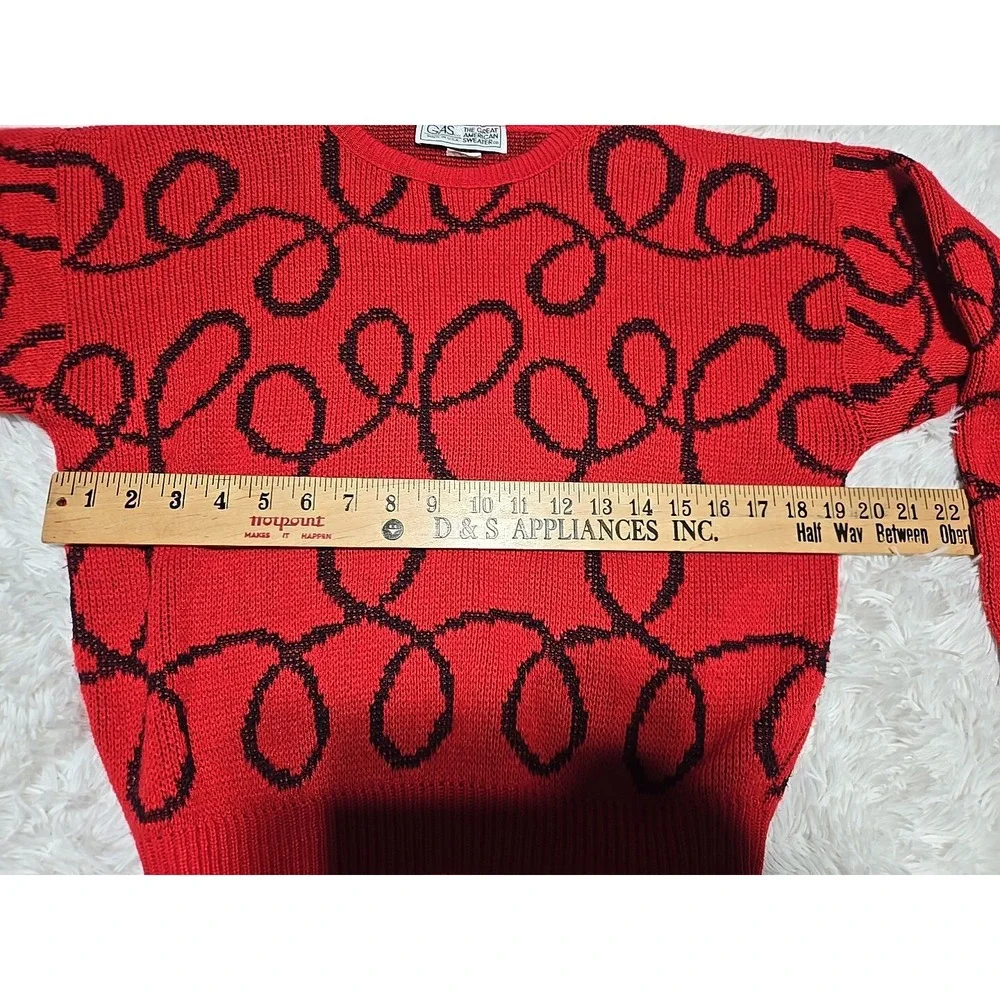 Vintage Abstract Sweater 80s S/M Pullover Knit All-Over Red GAS Great‎ American